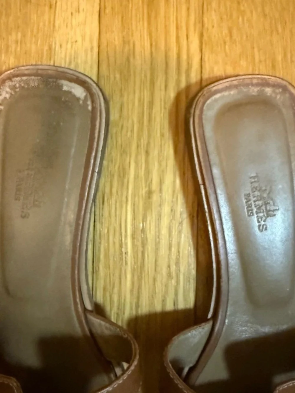 Hermes Oran Brown Leather Slide Sandals - Picture 3 of 9